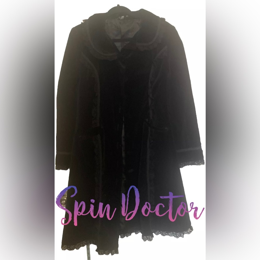 Spin Doctor Womens Coat Small Black Velvet Goth Ruffles